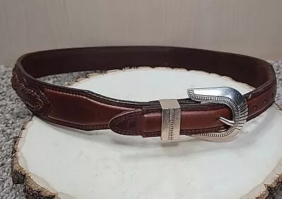 Vintage LL BEAN Western Brown Leather 32  Inch Belt Made In Spain Tooled 90s • $19.99