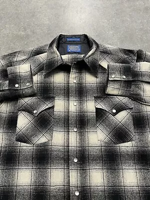 Pendleton Pearl Snap High Grade Western Shadow Plaid Wool Flannel Men L Vintage  • $99.99