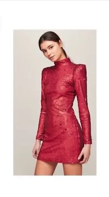 Miss Selfridge Premium Red Glitter Sequin Shift Dress Uk 10 Rrp £55 • $22.38