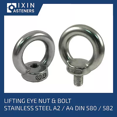 £261.11 • Buy M6 M8 M10 M12 M16 M20 M24 M30 Lifting Eye Nuts & Bolts A2 / A4 Stainless Steel