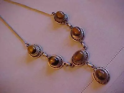Vintage Sterling Silver Tiger Eye Y-Drop Necklace 6 Pendants 29.0g Southwest • $26.50