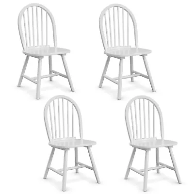 Set Of 4 Vintage Windsor Dining Side Chair Wood Spindleback Kitchen Room White • $209.99