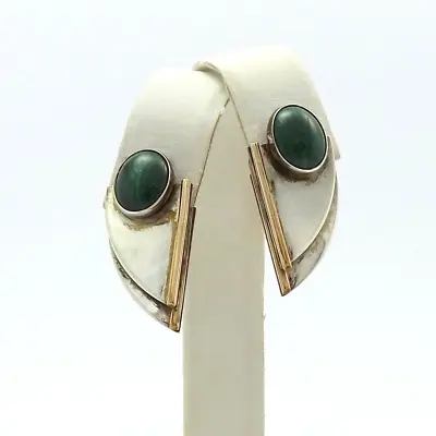 Sterling Silver Gold Accents Malachite Triangle Post Stud Earrings • $39