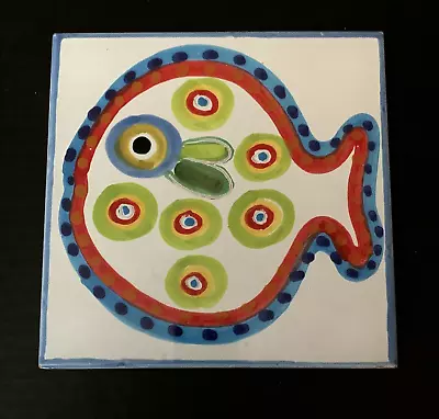 Vietri Italy Funky Fish 8” Square Tile Trivet Hot Plate Colorful Cotto Petrus • $18