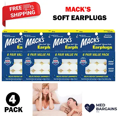 Mack's Pillow Soft Earplugs White 6 Pairs For Sleeping Snoring Swim - 4 Pack • $22.95
