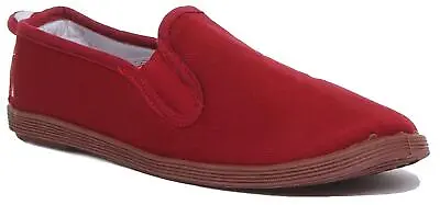 Womens Ladies Flat Sole Casual Slip On Pump Shoes In Burgundy Size UK 3 - 8 • £5.99