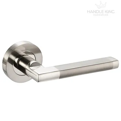 £9.99 • Buy Interior Door Handles Set On Rose Squared Lever - Duo Polished & Satin Chrome