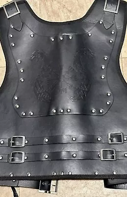 Medieval Leather Vest Black W/ DRAGONS Viking Warrior Chest Armor - Hard 2 Find • $49