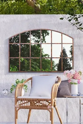 £87.11 • Buy Large Rustic Metal Arched Shaped Window Garden Outdoor Mirror New 90cm X 56cm