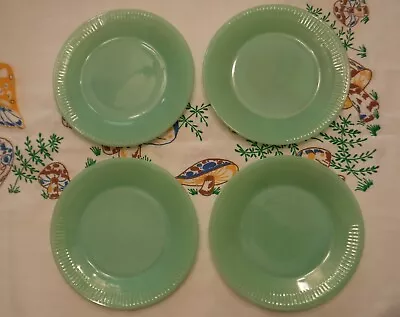 Vintage JADEITE Fire King Oven Ware Plates Salad Dessert Green Glass Set Of 4 • $50