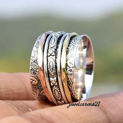 Solid 925 Silver Spinning Ring Meditation Fidget Ring Worry Ring Anxiety Ring AA • $9.34