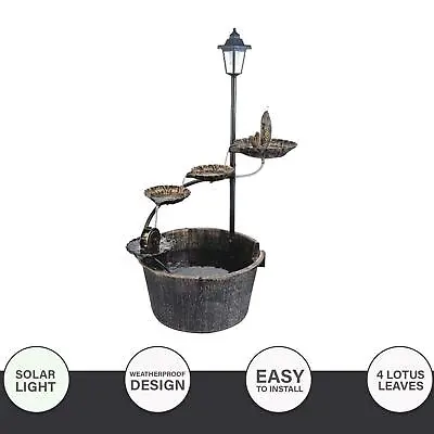 £29.99 • Buy Garden Ornamental Antique Bird Bath Fountain Wood Effect Standing Solar Lamp
