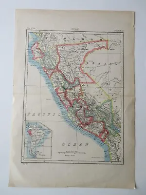 Vintage Map PERU Plate IX 10.5  X 15  • $18.99