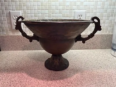 Vintage Cast Iron Vase Planter Flower Pot Pedestal Handles Metal Hammered • $30