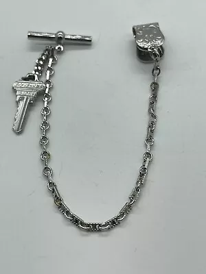 Silver Tone Tie Clip With Chain & Decorative Key VINTAGE Real Estate REALTOR HTF • $19.99