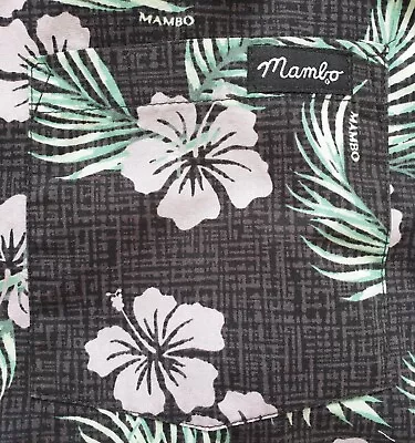 MAMBO Small Shirt Black With Pink Hibiscus And Green Leaves • $15