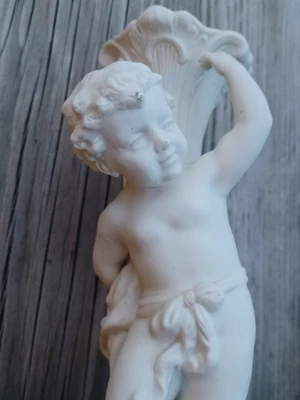 $30 • Buy Cherub Vase Numbered Porcelain 8.5  In. Bisque Style Tall White Vintage Decor