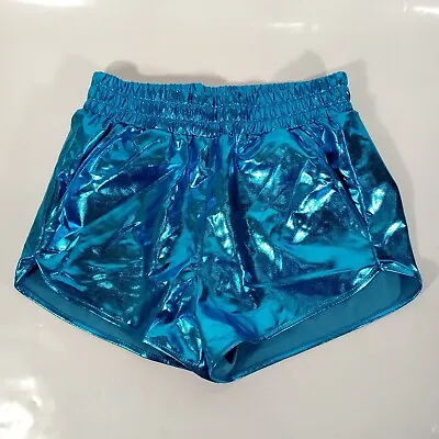 Metallic Blue Shorts Women's 28-32 W Flat Front Pockets Party Festival • $10