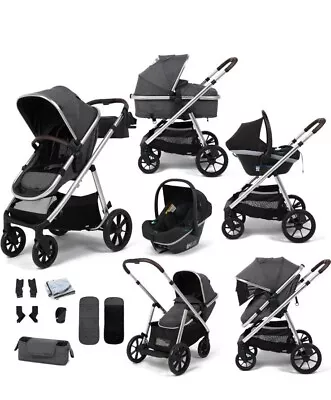 ZUMMI ZAPP Pram 3 In 1 Set  Travel System Pushchair & Carseat Grey NEW • £175