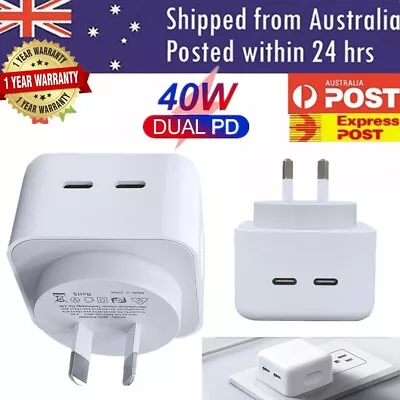 $17.99 • Buy 40W DUAL USB-C PD Fast Charging Wall USB C Charger Power Adapter Type-C Brick AU