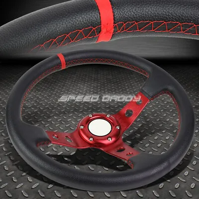 350mm 3  Deep Dish 6-bolt Red Vinyl Leather Aluminum Racing Steering Wheel • $30.88