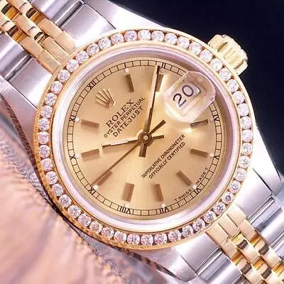 Rolex 69173 DateJust Champagne Dial Diamond 26mm Ladies Watch • $7459.50