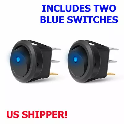 2 Pack 6a 250v 10a 125v Spst On/off 2 Position Blue Mini Round Rocker Switch 12v • $6.78