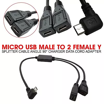 Micro USB Male To 2 Female Y Splitter Cable Angle90 Charger Data Cord Adapter WU • $6.64