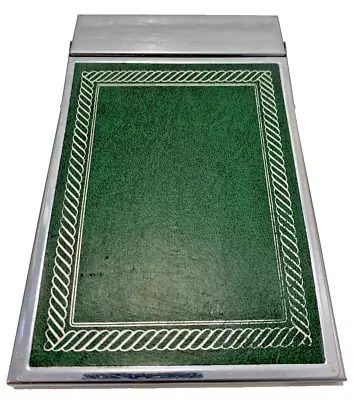 Park Sherman Vtg Desktop Memo Notepad MCM Chrome Metal Green Flip Open • $18.69