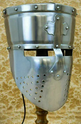 18ga Larp Medieval Great Helmet Knight Templar Crusader Helmet Reenactment • $183.80