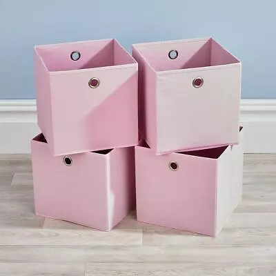 Pink Foldable Canvas Storage Folding Box Fabric Cube Cloth Bag 4 Piece Set • £13.99