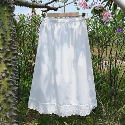 Ladies Cotton Lace Splice Petticoat Skirt Half Slips Underskirt Soft White • £15.17