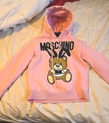 LOVE MOSCHINO COUTURE Teddy Bear Playboy Women Pink Sweatshirt Hoodie RARE! • $159.99