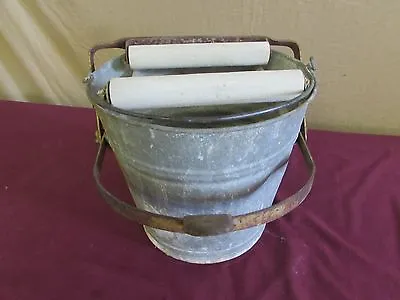 Vintage Industrial Mop Bucket With Wooden Ringer Dowels #3071 • $55