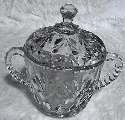 Vintage Clear Glass Diamond Cut Pineapple Sugar Bowl With Lid Excellent (EUC) • $14