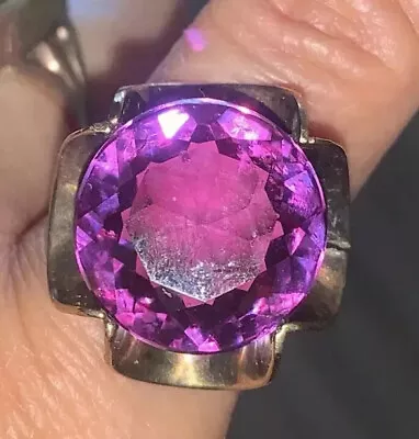 Antique 8k Gold Syn Alexandrite Ring 7.75  Color Change Fuschia Blue Purple • $350