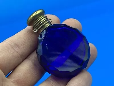 Antique Miniature Faceted Cobalt Blue Glass Scent Perfume Bottle Chain Pendant • $188.99