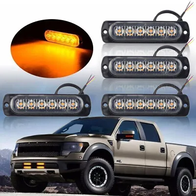 4x 6LED Amber Recovery Strobe Flashing Grille Light Car Beacon Lamp Waterproof • £13.99