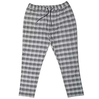 Mens Pants Joggers White Black Plaid Cotton Drawstring Loose Harem Casual XL • $34.99