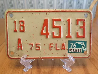 Vintage Motorcycle License Plate FLORIDA FL 1975 W/ 1976 Sticker • $24.95