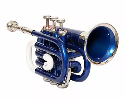 Sai Musical NICKEL Pocket Trumpet 9.5  Trumpet BEST INSTRUMENT BLUE & WHITE BRS • $128.70