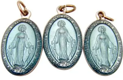 MRT Lot Of  3 Blue Enamel Metal Miraculous Mary Medal Pendant Charm 7/8  Italy • $7.95