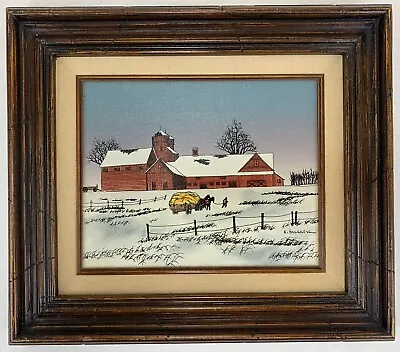 H Hargrove Barn In Winter Oil Painting Canvas Signed 13x15 Farm Scene • $22.99
