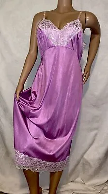 40 42 XL Long Tall Vintage Silky Purple Nylon Full Dress Slip Chantilly Lace • $44.99