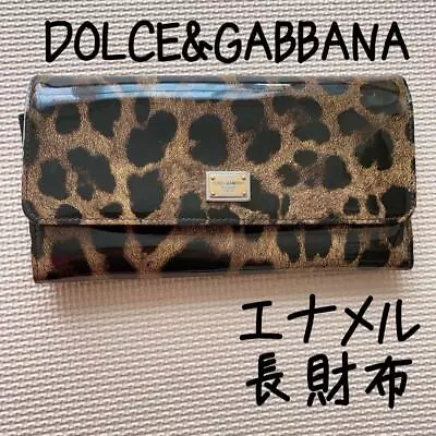 DOLCE & GABBANA Leopard Pattern  Enamel Brown Long Wallet Black Round Zipper • £98.21