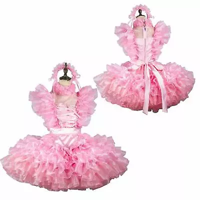 Pink Satin Organza Lockable Sissy Baby Maid Dress Cosplay Costumes Tailor-made • $68.50