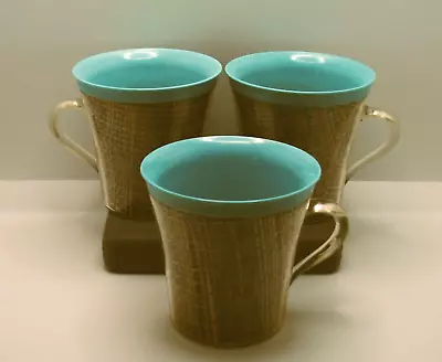 Set Of 3 Teal Blue Plastic Vintage Insulated Raffia Ware Coffee Cups Mugs • $9.95