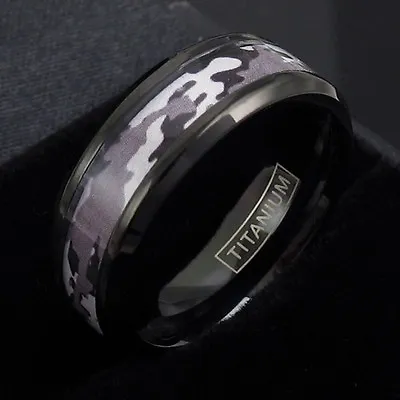 Black Titanium Men's Desert Tan Camo Wedding Band Ring Size 9-13 • $13.99