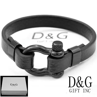 DG Men's 8  Black Stainless SteelHorseShoe Leather.Bracelet*Unisex..BOX • $19.98