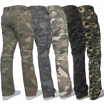 Kruze Mens Military Combat Work Trousers Camouflage Cargo Camo Army Casual Pants • £14.49